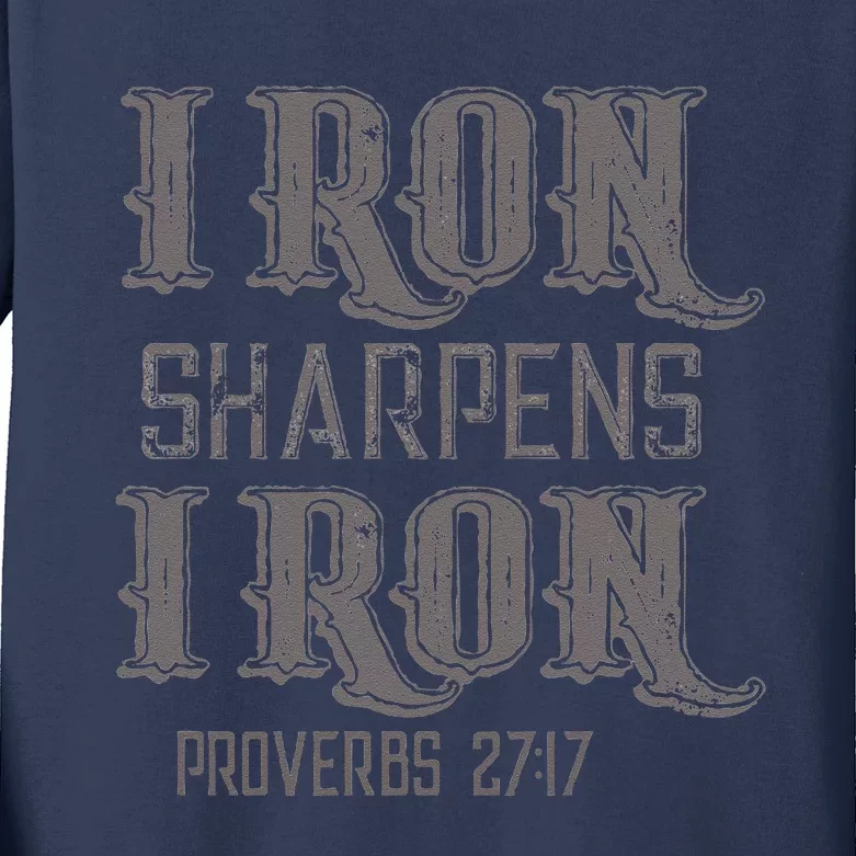 Iron Sharpens Iron Proverbs 2717 Bible Verse Gift Kids Long Sleeve Shirt