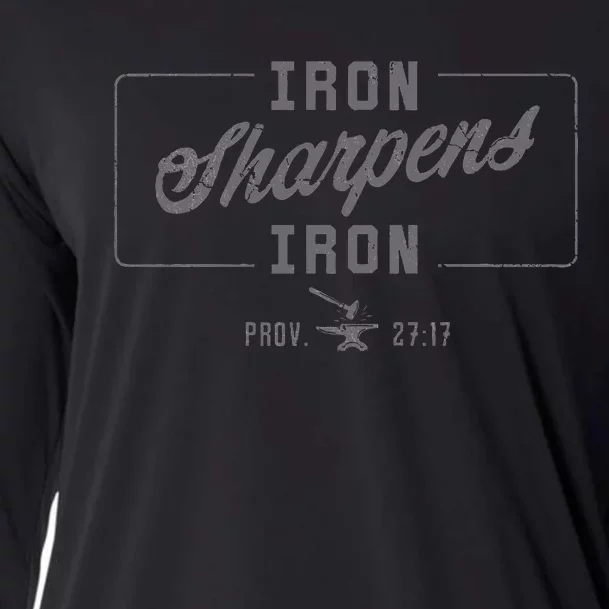 Iron Sharpens Iron Christian Bible Scripture Gym Workout Cooling Performance Long Sleeve Crew