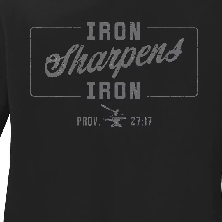 Iron Sharpens Iron Christian Bible Scripture Gym Workout Ladies Long Sleeve Shirt