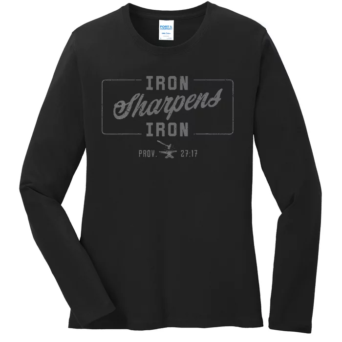 Iron Sharpens Iron Christian Bible Scripture Gym Workout Ladies Long Sleeve Shirt