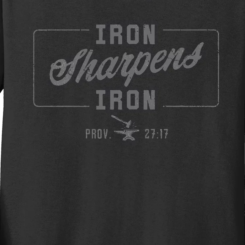 Iron Sharpens Iron Christian Bible Scripture Gym Workout Kids Long Sleeve Shirt