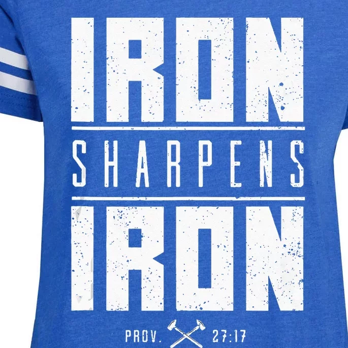 Iron Sharpens Iron Christian Men Bible Scripture Gym Workout Enza Ladies Jersey Football T-Shirt