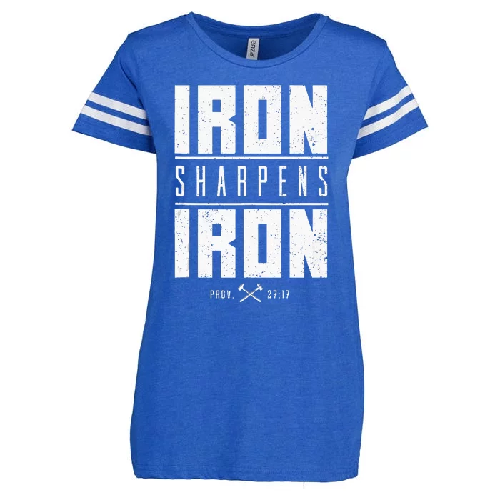 Iron Sharpens Iron Christian Men Bible Scripture Gym Workout Enza Ladies Jersey Football T-Shirt