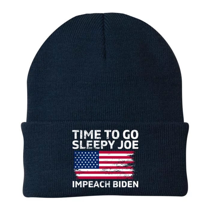 Impeach Sleepy Joe Biden Pro American Anti Biden Usa Flag Gift Knit Cap Winter Beanie