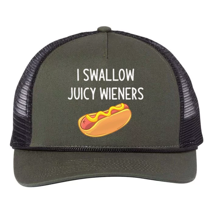 I Swallow Juicy Wieners Funny Joke Sarcastic Family Retro Rope Trucker Hat Cap