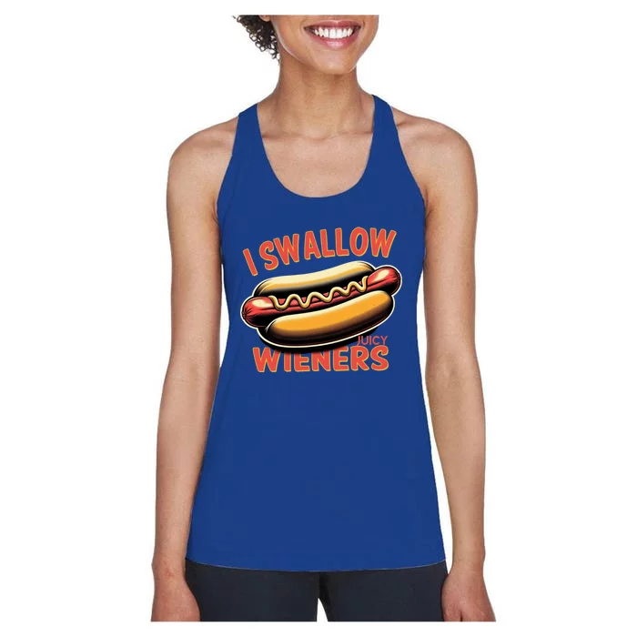 I Swallow Juicy Wieners Funny Joke Hot Dog Pun Gift Women's Racerback Tank