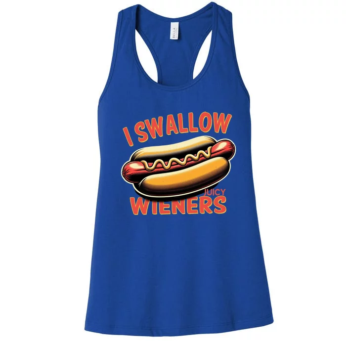 I Swallow Juicy Wieners Funny Joke Hot Dog Pun Gift Women's Racerback Tank