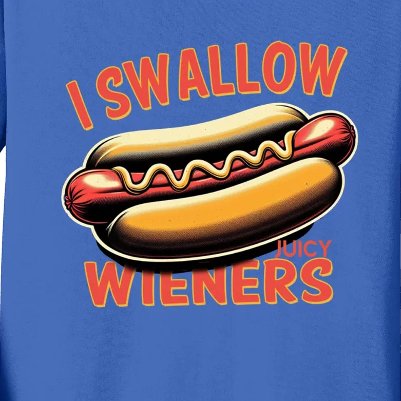 I Swallow Juicy Wieners Funny Joke Hot Dog Pun Gift Kids Long Sleeve Shirt