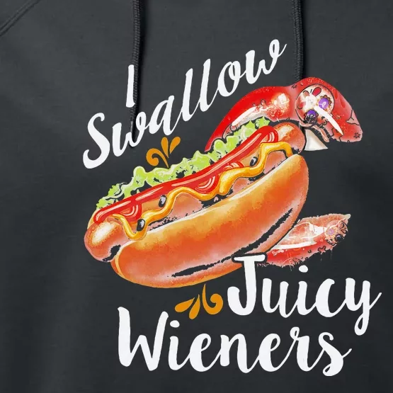 I Swallow Juicy Wieners Fastfood Joke Sarcastic Family Dogs Performance Fleece Hoodie