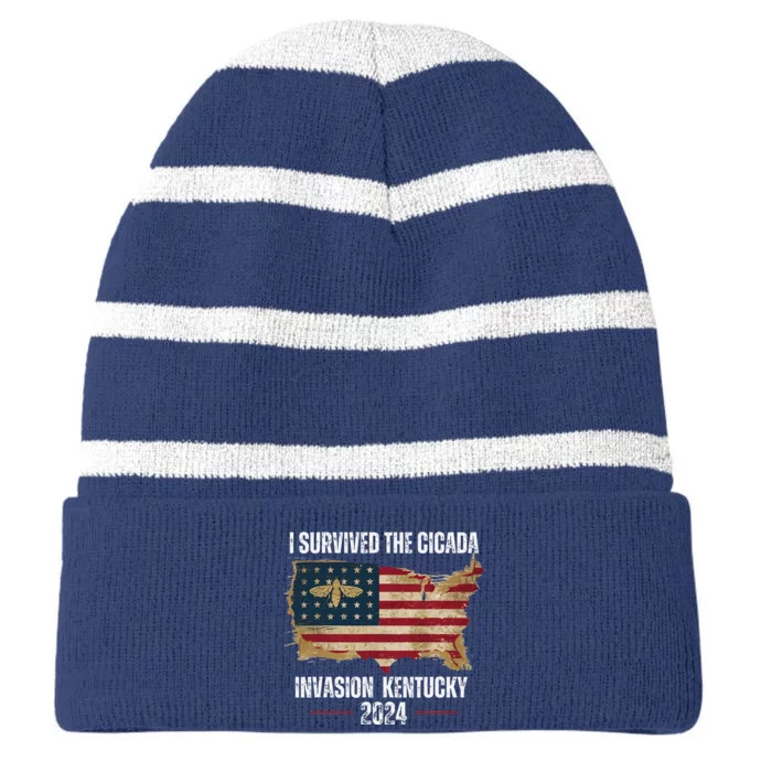 I Survived Kentucky Cicada Invasion Souvenir Summer 2024 Striped Beanie with Solid Band