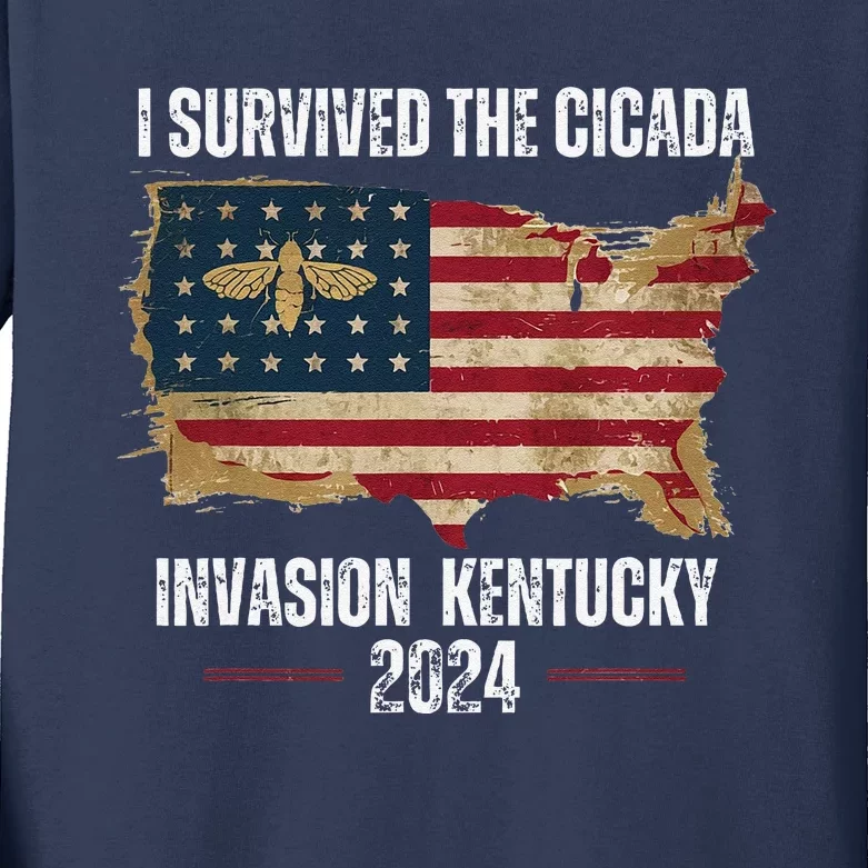 I Survived Kentucky Cicada Invasion Souvenir Summer 2024 Kids Long Sleeve Shirt