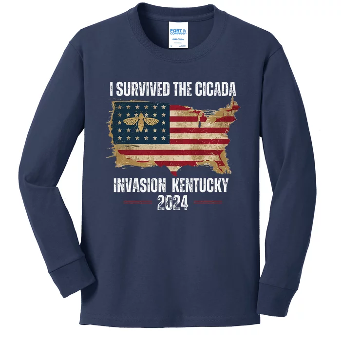 I Survived Kentucky Cicada Invasion Souvenir Summer 2024 Kids Long Sleeve Shirt