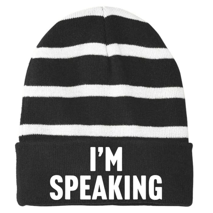 Im Speaking Kamala Harris 2024 Vice President Debate Striped Beanie with Solid Band