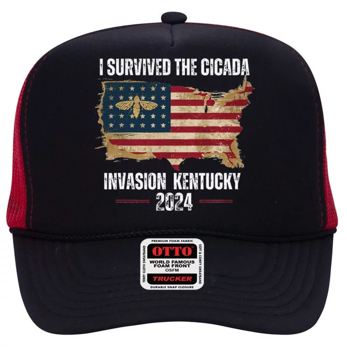 I Survived Kentucky Cicada Invasion Souvenir Summer 2024 High Crown Mesh Trucker Hat