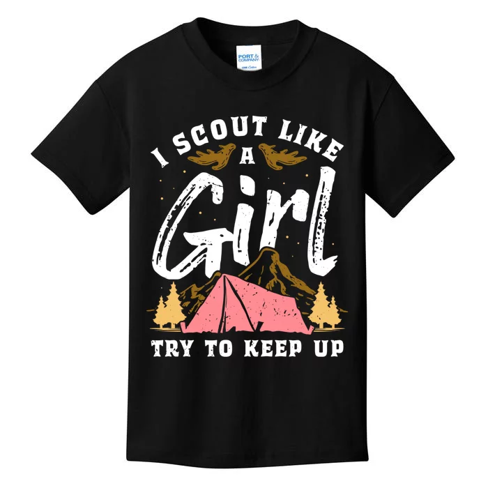 I Scout Like A Girl Try To Keep Up - Scouting Funny Gift Kids T-Shirt