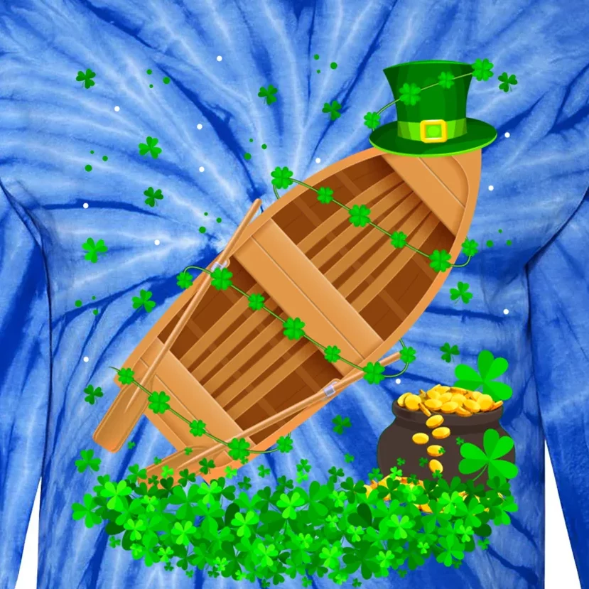 Irish Shamrock Leprechaun Fishing Boat St Patrick's Day Gift Tie-Dye Long Sleeve Shirt