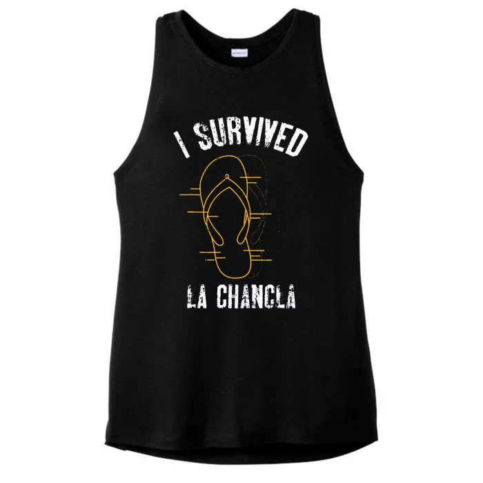 I Survived La Chancla Slippers Funny Mexican Culture Gift Ladies Tri-Blend Wicking Tank