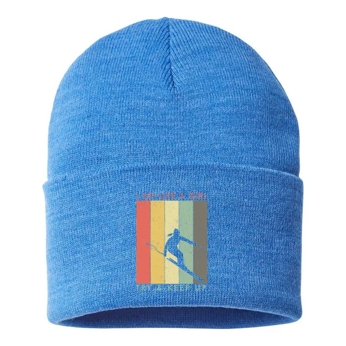 I Ski Like A Try And Keep Up Retro Vintage Gift Sustainable Knit Beanie