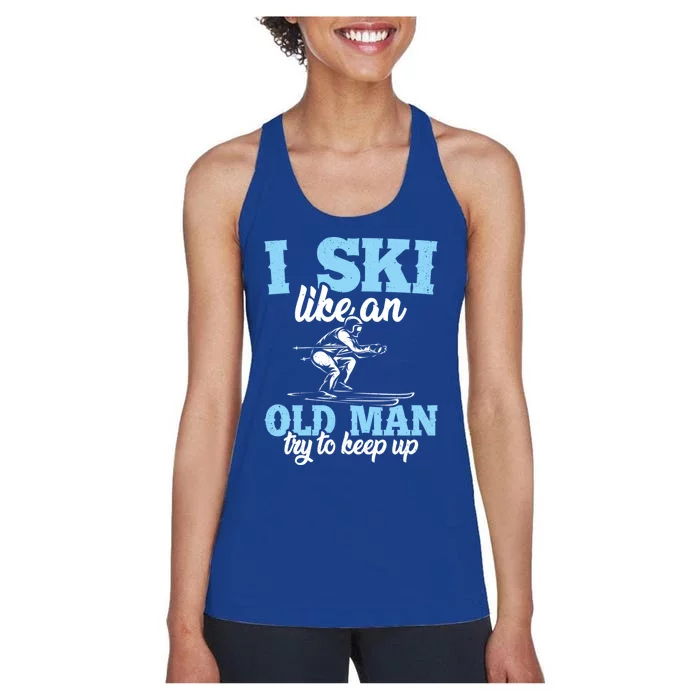 I Ski Like An Old And Try To Keep Up Vintage Retro Gift Women's Racerback Tank