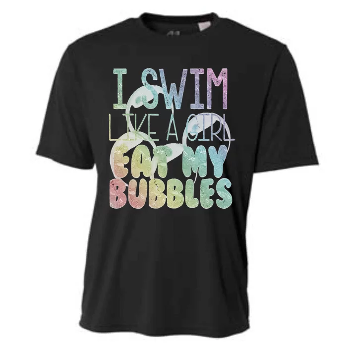 I Swim Like A Girl Eat My Bubbles Swimming Rainbow Cooling Performance Crew T-Shirt