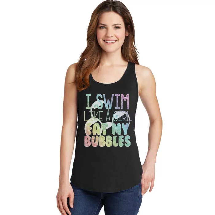 I Swim Like A Girl Eat My Bubbles Swimming Rainbow Ladies Essential Tank