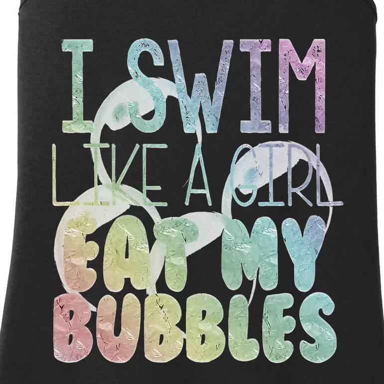 I Swim Like A Girl Eat My Bubbles Swimming Rainbow Ladies Essential Tank