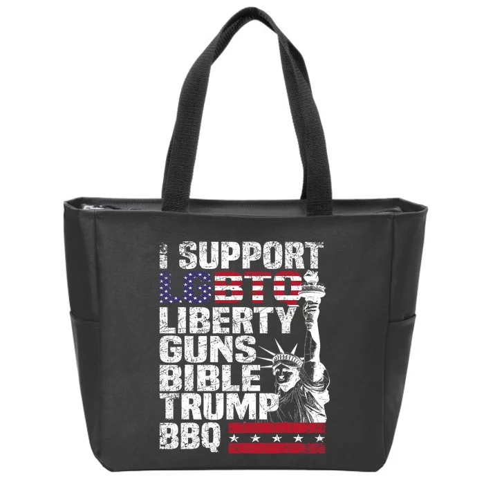 I Support Lgbtq Liberty Guns Bible Trump Bbq Zip Tote Bag