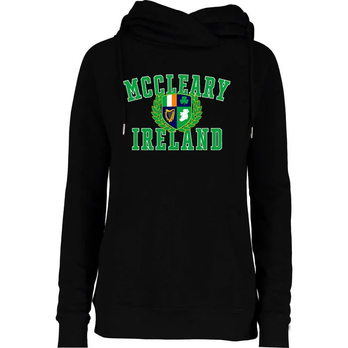 Irish Surname Mccleary Ireland Crest Womens Funnel Neck Pullover Hood