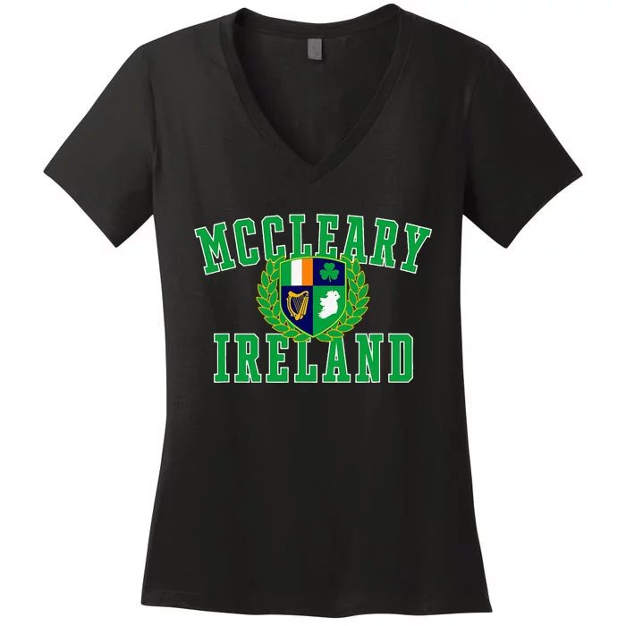 Irish Surname Mccleary Ireland Crest Women's V-Neck T-Shirt