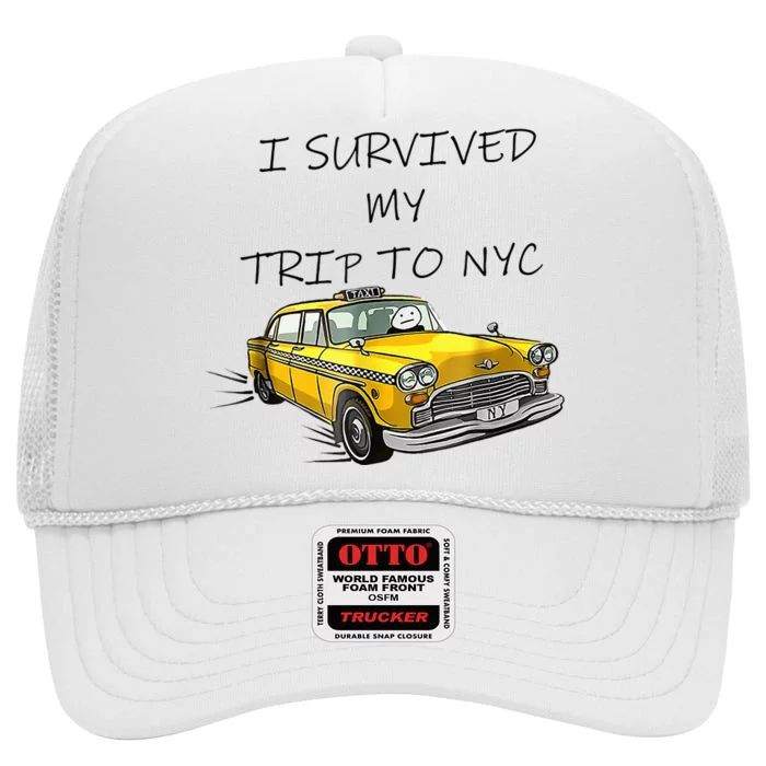 i survived my trip to nyc High Crown Mesh Trucker Hat