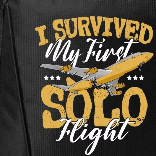 I Survived My First Solo Flight Funny New Pilot City Backpack