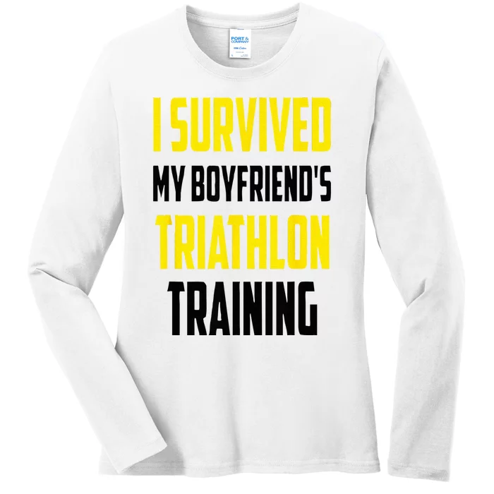 I Survived My BoyfriendS Triathlon Training Triathlete Ladies Long Sleeve Shirt