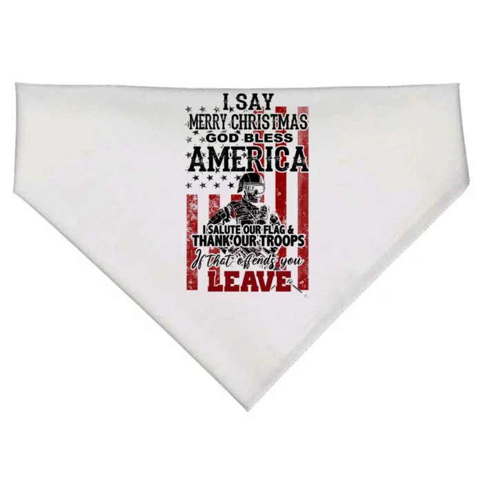 I Say Marry Christmas God Bless America Thank Our Troops USA-Made Doggie Bandana