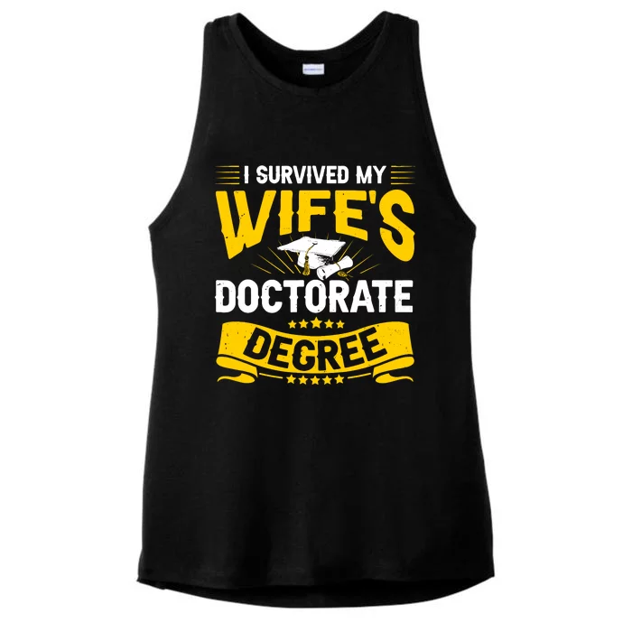 I Survived My Wifes Doctorate Degree Funny Graduation Ladies Tri-Blend Wicking Tank