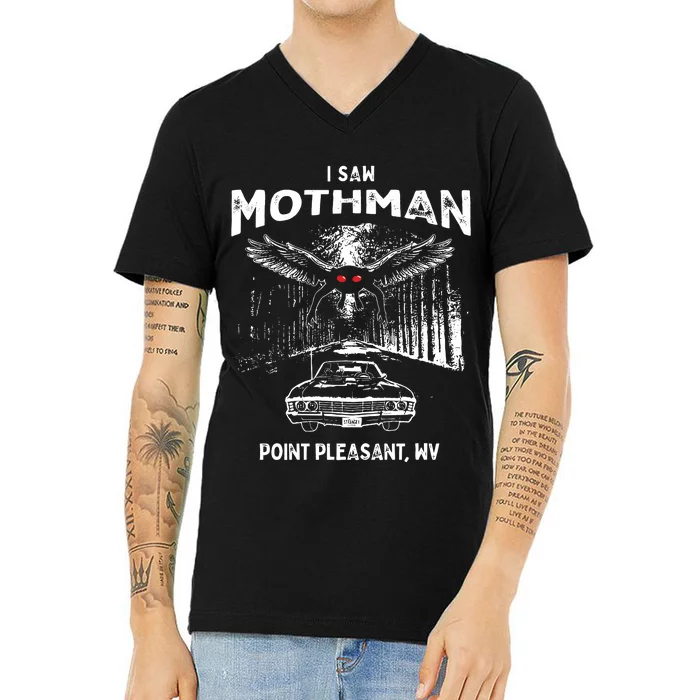 I Saw Mothman In Point Pleasant West Virginia Cryptid V-Neck T-Shirt