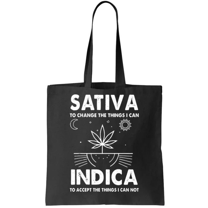 Indica Sativa Meme Funny Weed 420 Cannabis Clothing Stoner Tote Bag