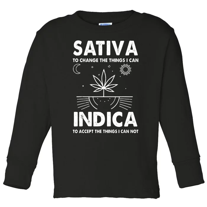 Indica Sativa Meme Funny Weed 420 Cannabis Clothing Stoner Toddler Long Sleeve Shirt