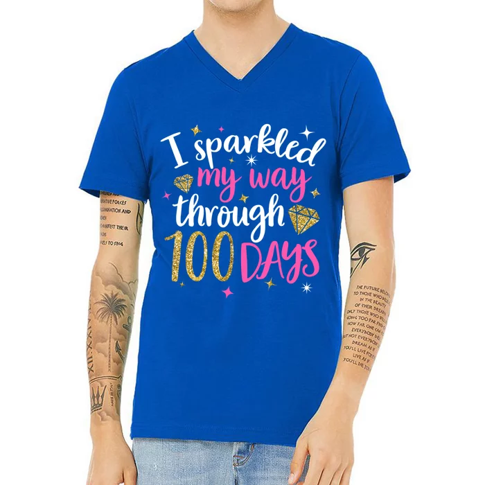 I Sparkled My Way Through 100 Days Of School Brighter Cute Gift V-Neck T-Shirt