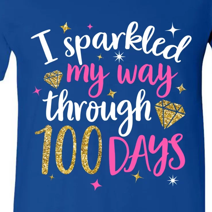 I Sparkled My Way Through 100 Days Of School Brighter Cute Gift V-Neck T-Shirt