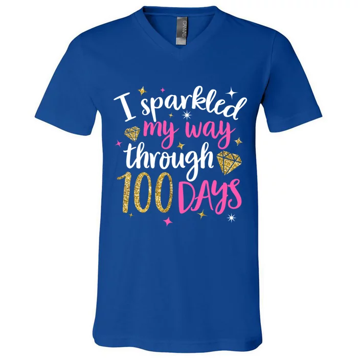 I Sparkled My Way Through 100 Days Of School Brighter Cute Gift V-Neck T-Shirt