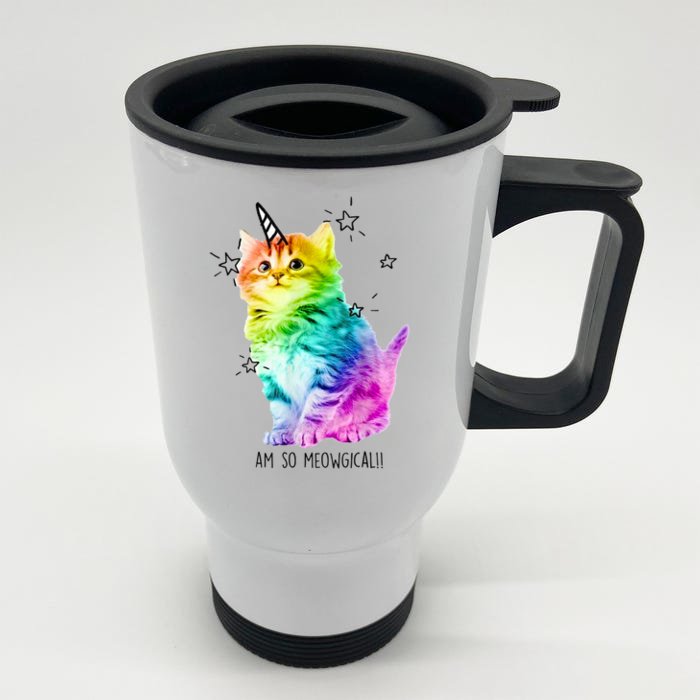 Im So Meowgical Unicorn Rainbow Best Cute Cat Front & Back Stainless Steel Travel Mug