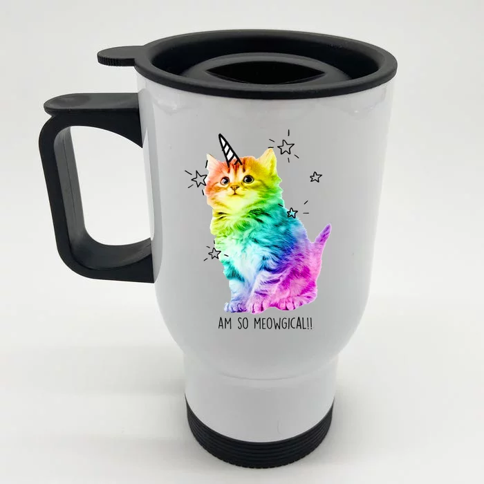 Im So Meowgical Unicorn Rainbow Best Cute Cat Front & Back Stainless Steel Travel Mug