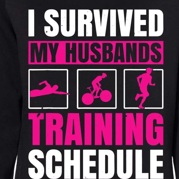 I Survived My Husbands Training Schedule Triathlon Womens California Wash Sweatshirt