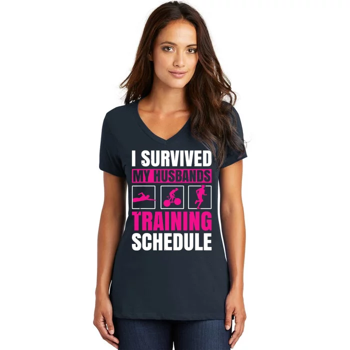 I Survived My Husbands Training Schedule Triathlon Women's V-Neck T-Shirt