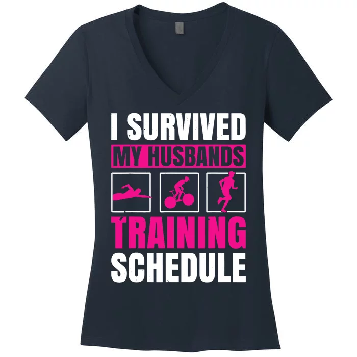 I Survived My Husbands Training Schedule Triathlon Women's V-Neck T-Shirt