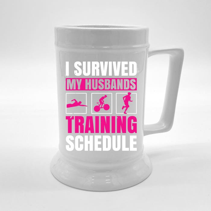 I Survived My Husbands Training Schedule Triathlon Front & Back Beer Stein