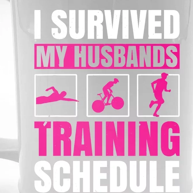 I Survived My Husbands Training Schedule Triathlon Front & Back Beer Stein