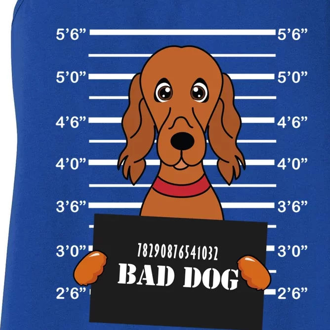 Irish Setter Mug Shot Bad Dog Mom Dad Gift Women's Racerback Tank