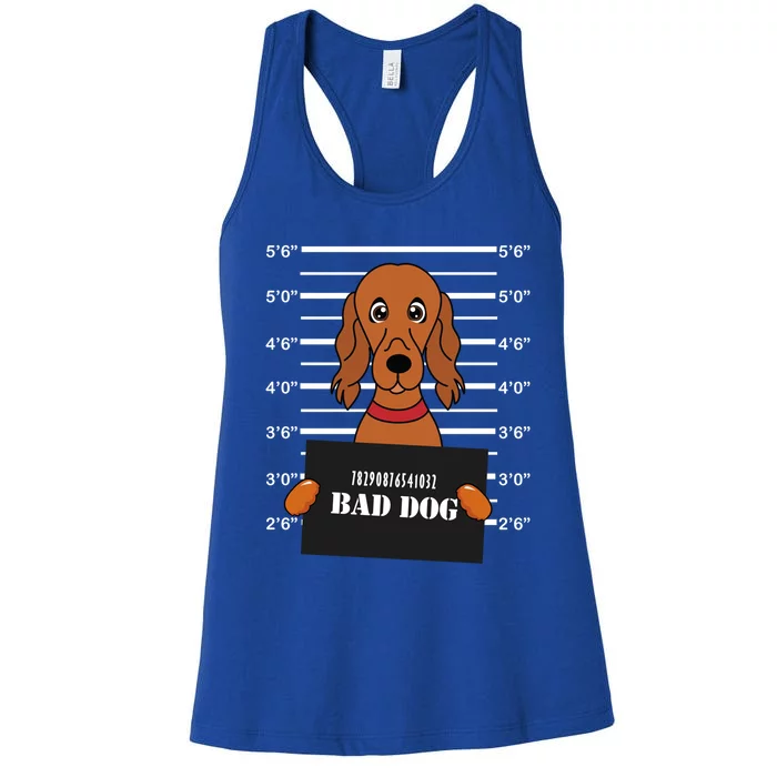 Irish Setter Mug Shot Bad Dog Mom Dad Gift Women's Racerback Tank