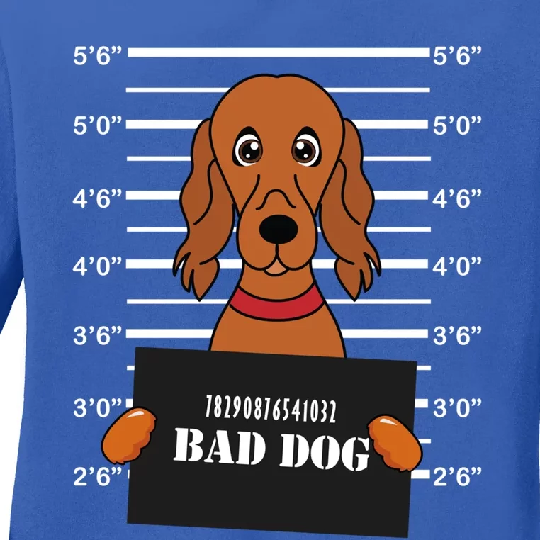 Irish Setter Mug Shot Bad Dog Mom Dad Gift Ladies Long Sleeve Shirt